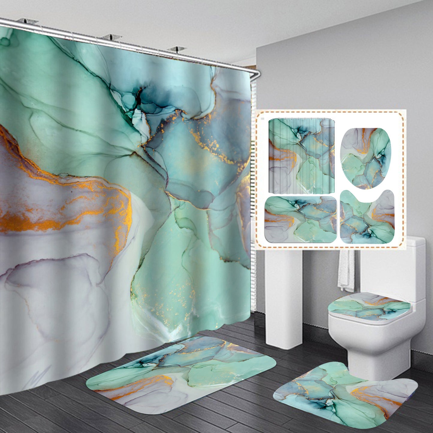 3D Shower Curtain Set with Anti-Slip Bath Mat – Modern Bathroom Decor