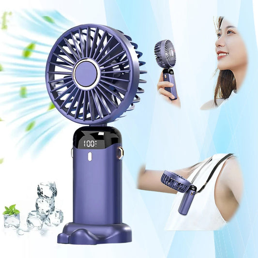 Mini USB Rechargeable Handheld Fan – Foldable, Neck Hanging, 5-Speed Air Cooler