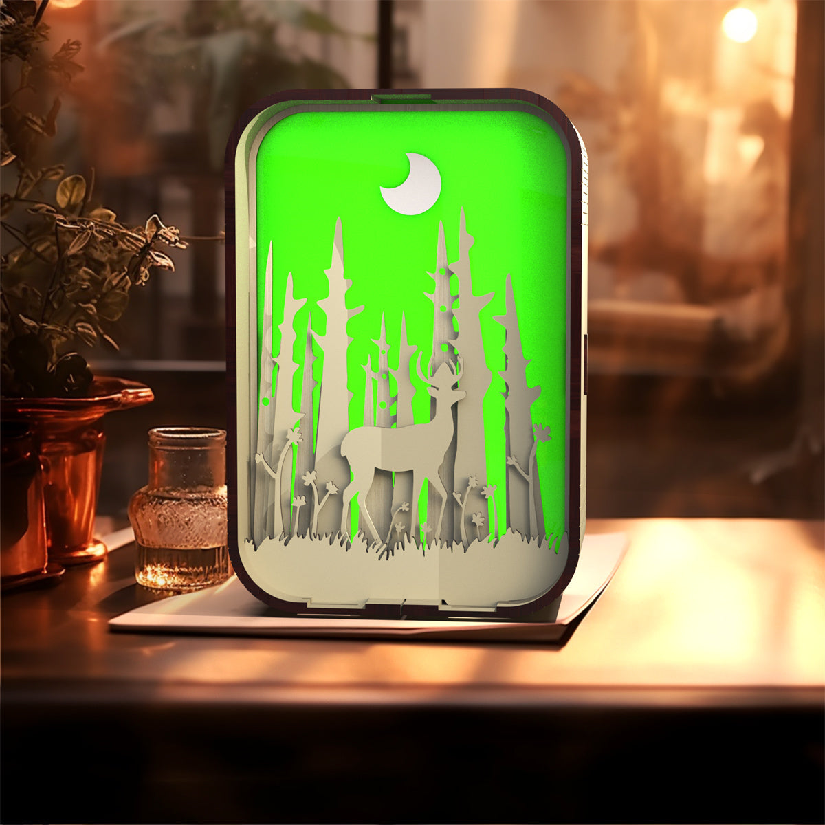 Minimalist Woodcarving LED Night Light – USB Rechargeable Bedside Lamp Gift