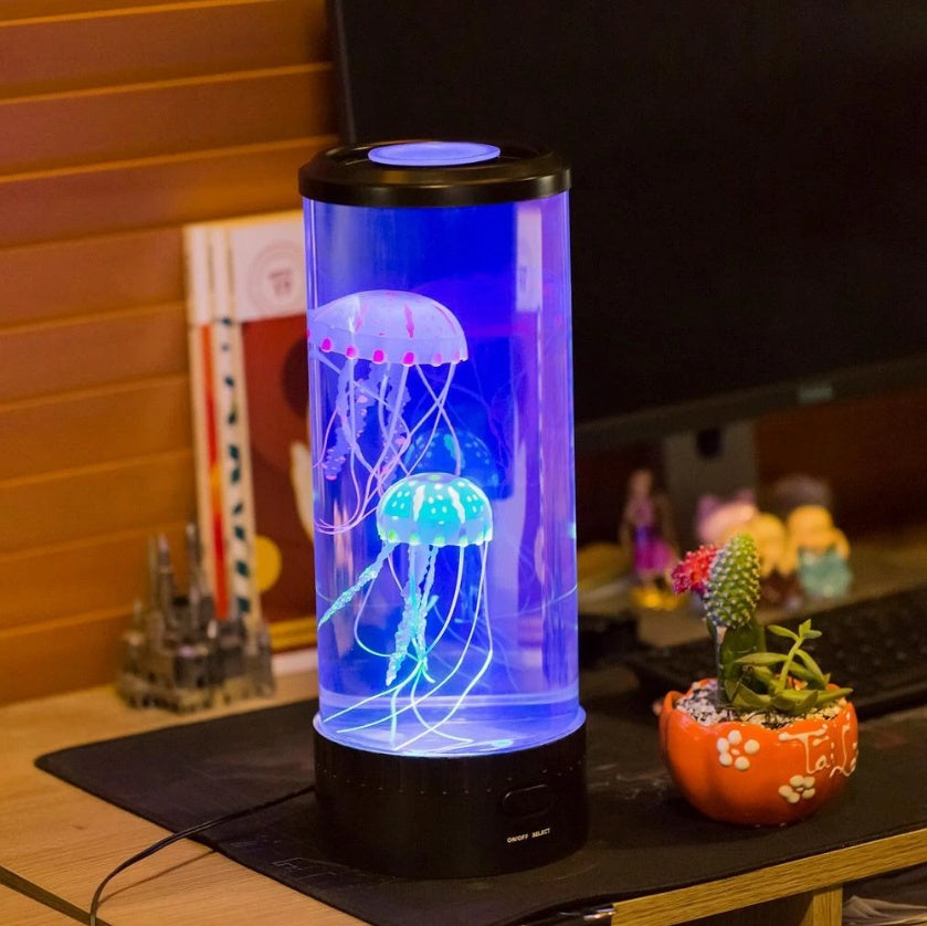LED Jellyfish Aquarium Lamp – USB Night Light with Volcanic Bubble Effect