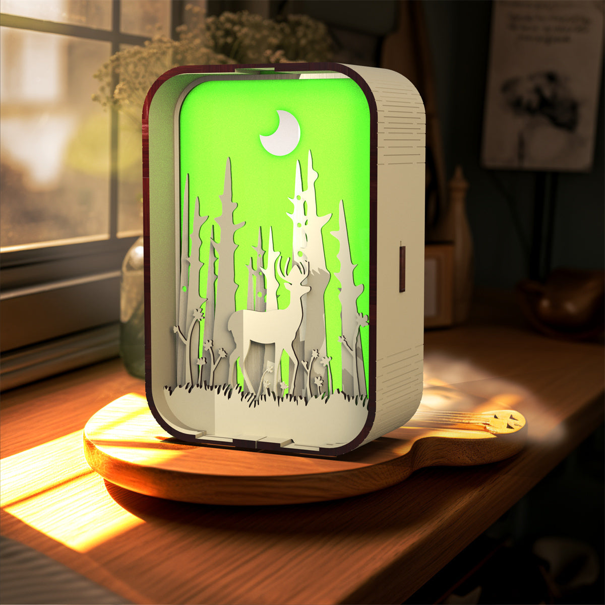 Minimalist Woodcarving LED Night Light – USB Rechargeable Bedside Lamp Gift
