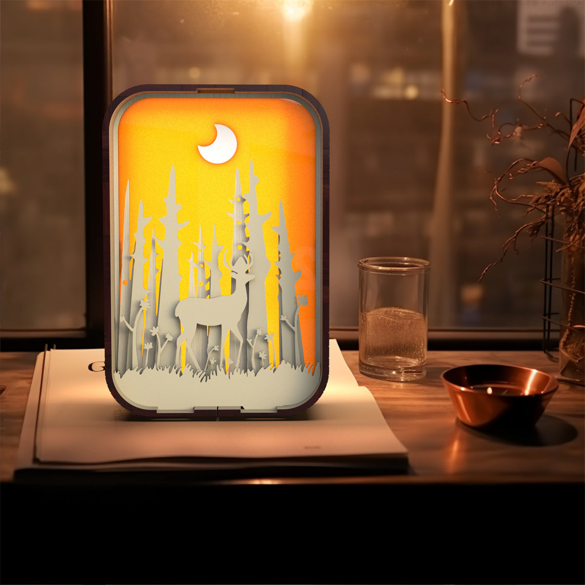 Minimalist Woodcarving LED Night Light – USB Rechargeable Bedside Lamp Gift
