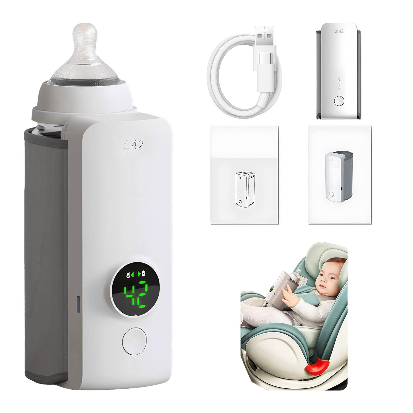 Portable USB Baby Bottle Warmer – Constant Temperature, Wireless & Rechargeable