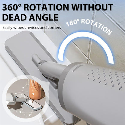 Self-Wringing Mini Mop with Microfiber Pads – Hand-Free Flat Mop with Crevice Brush for Wet & Dry Floor Cleaning