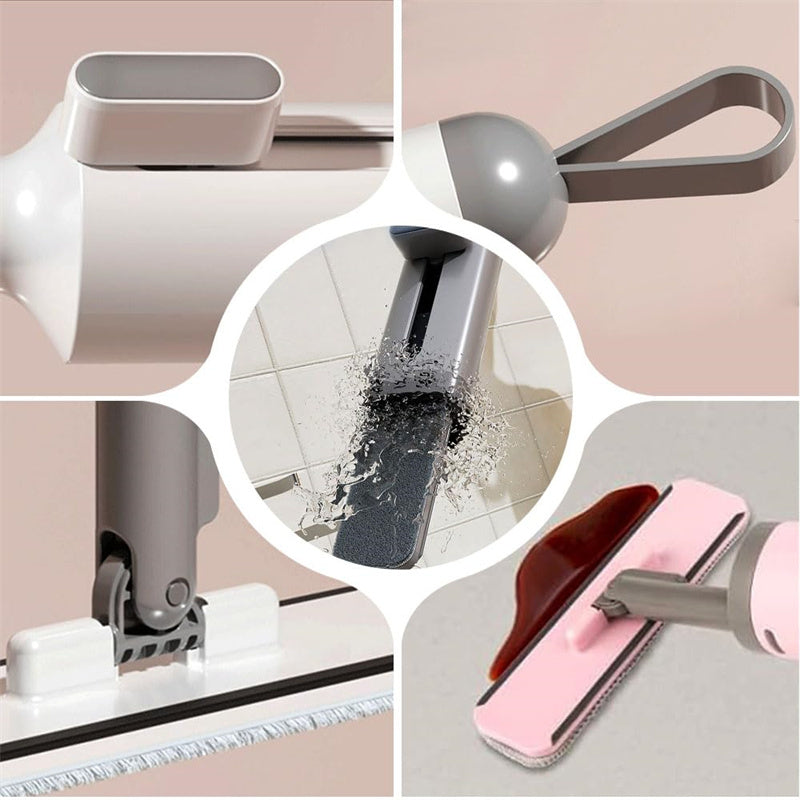 Self-Wringing Mini Mop with Microfiber Pads – Hand-Free Flat Mop with Crevice Brush for Wet & Dry Floor Cleaning