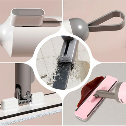 Self-Wringing Mini Mop with Microfiber Pads – Hand-Free Flat Mop with Crevice Brush for Wet & Dry Floor Cleaning